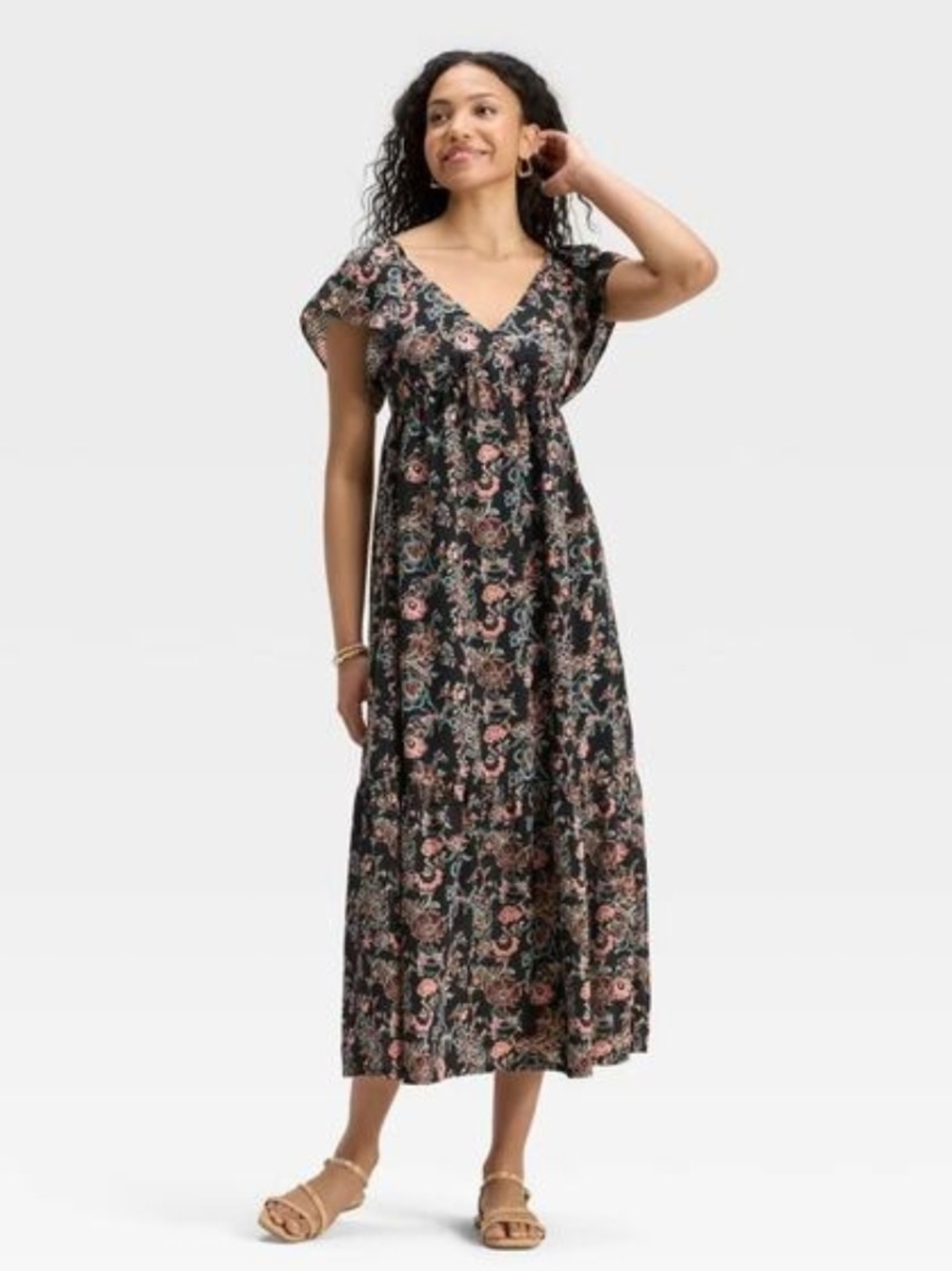 NWT Universal Thread Flutter Sleeve Floral Maxi Dress